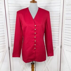 Vintage 90s CCF Collection Collarless Multi Button Blazer Jacket Cherry Red 6
